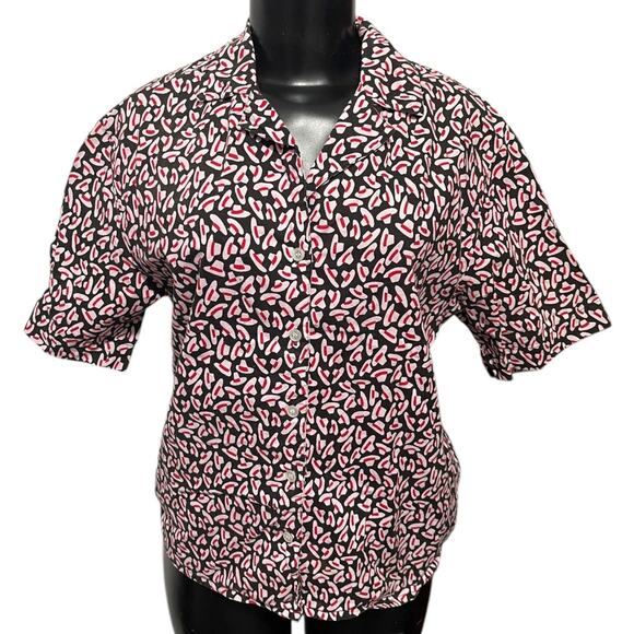 Size 12 Suburbans Womens Vintage Button Up Shirt Blouse Fedora Hat Print - Picture 9 of 11